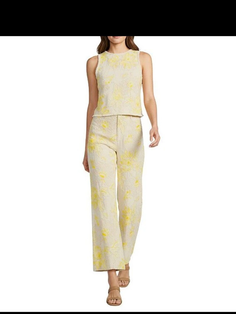 ANTONIO MELANI Cream and Yellow Wide-Leg Floral Embroidered Top And Pants set.